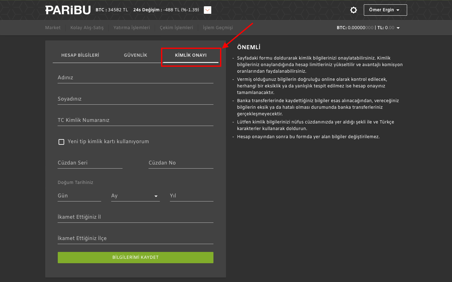 Paribu Kimlik Onayı Ethereum Almak
