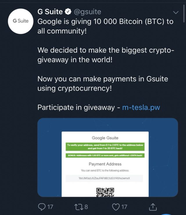 Google G Suite Bitcoin Hack