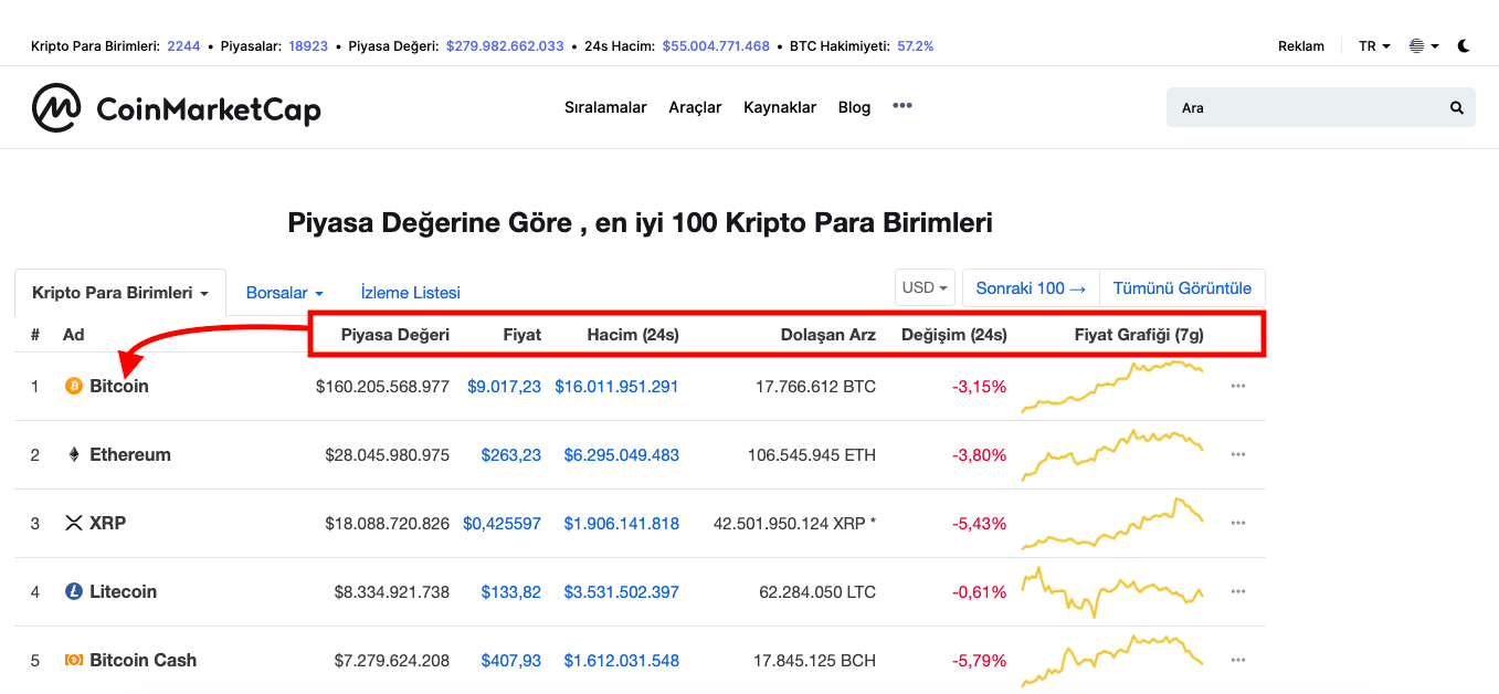 CoinMarketCap Nedir - Kripto Paralar için Piyasa Değeri, Fiyat ve Hacim