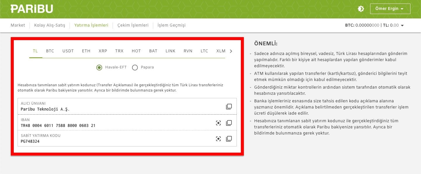 Paribu Para Yatırma