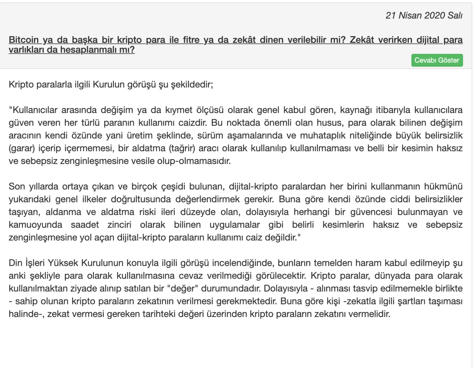 Diyanet Cevapladı: Sahip Olunan Bitcoin ya da Başka Bir ...