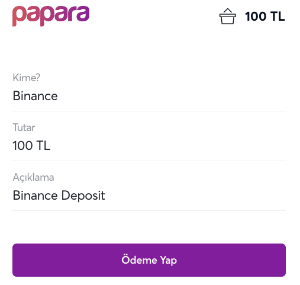 Binance Para Yatirma Papara