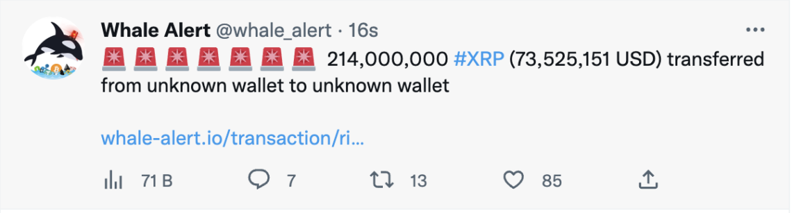 210 milyon Ripple (XRP) transferi