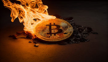 burning fire golden bitcoin black background
