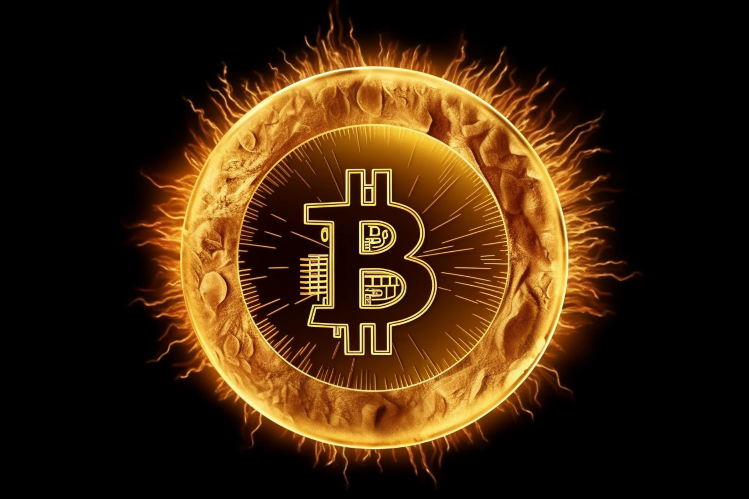 gold crypto currency coin bitcoin open fire