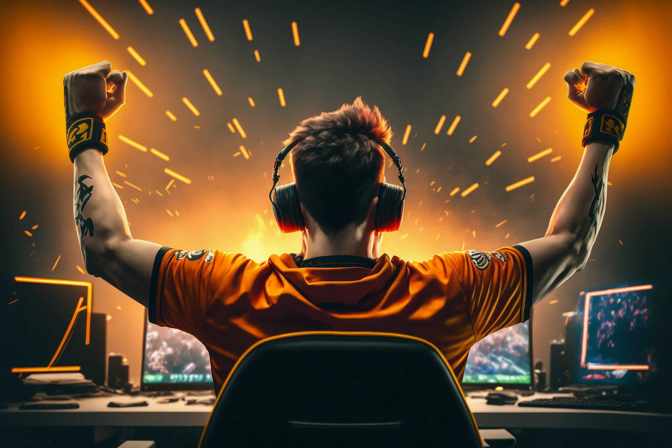 professional e sports gamer rejoices victory non existent person generative ai digital il